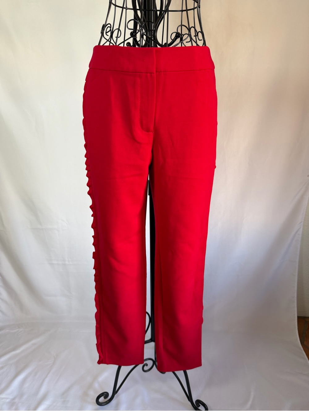 Chico's Red Straight-Leg Pants with Side Ruffle